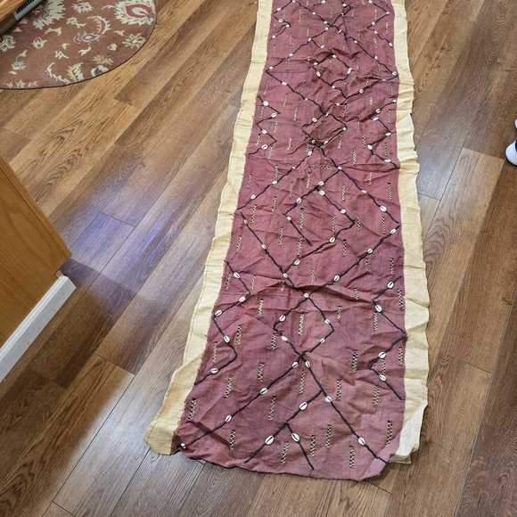 Other - Embroidered Burgundy and Beige Table Runner Or Fabric For Project